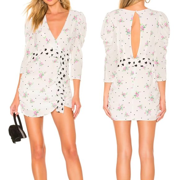 For Love And Lemons Dresses & Skirts - For Love & Lemons Mabel Mini Dress White Hearts Floral Size Medium